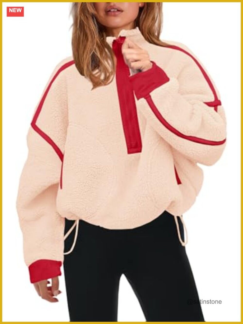 Womens Half Zip Fleece Pullover Sherpa Sweatshirt Zip Pockets